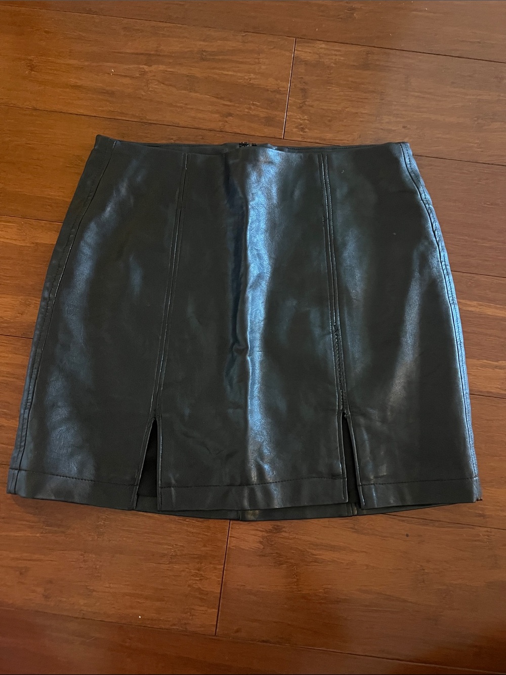 Forever 21 Black Faux Leather Mini Skirt with Front Slits